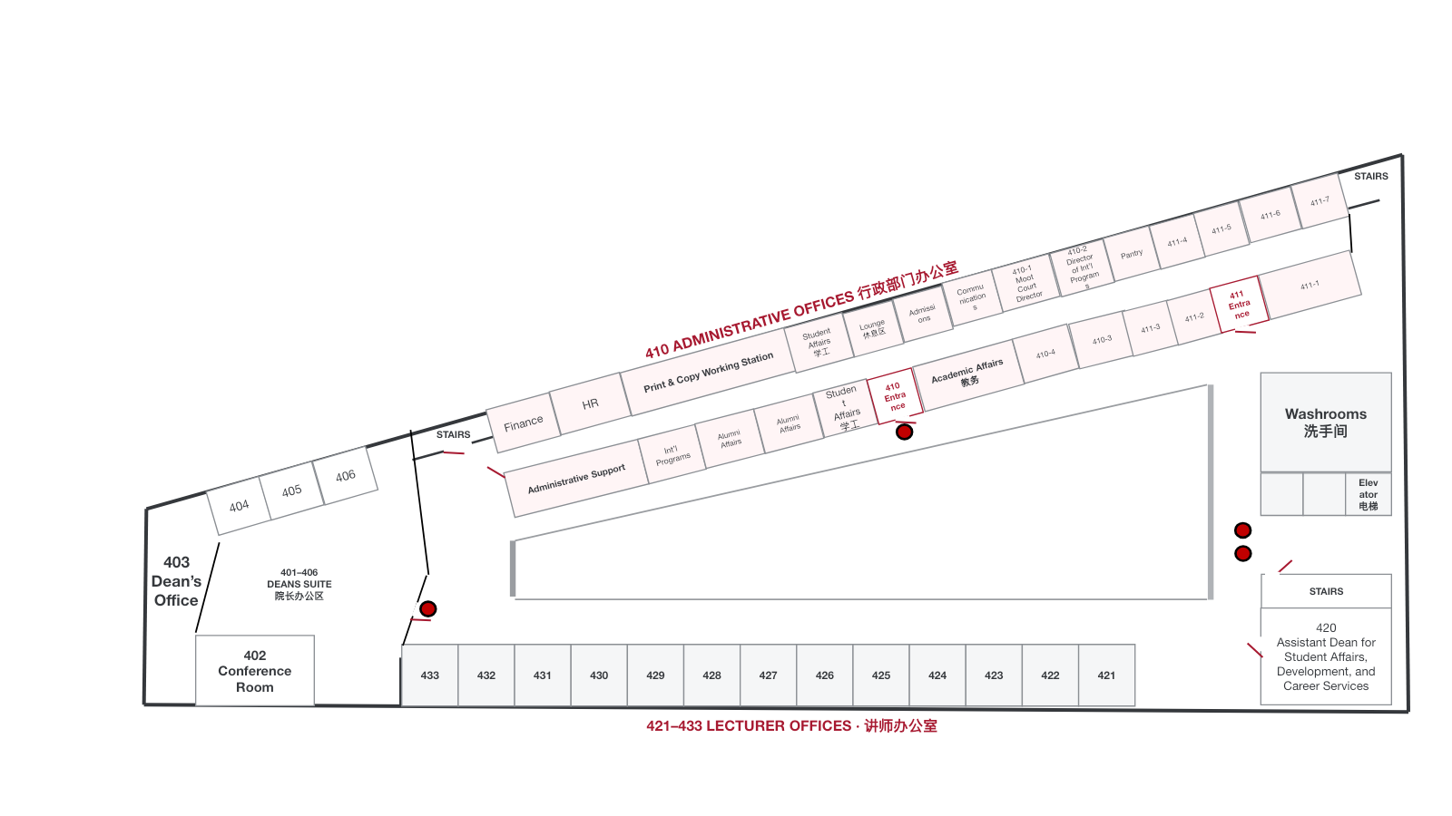 Fourth-floor office map with four marked photo viewpoints